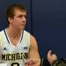 Michigan freshman Spike Albrecht answers a question from a reporter during media day at the Player Development Center on Wednesday. Melanie Maxwell I AnnArbor.com